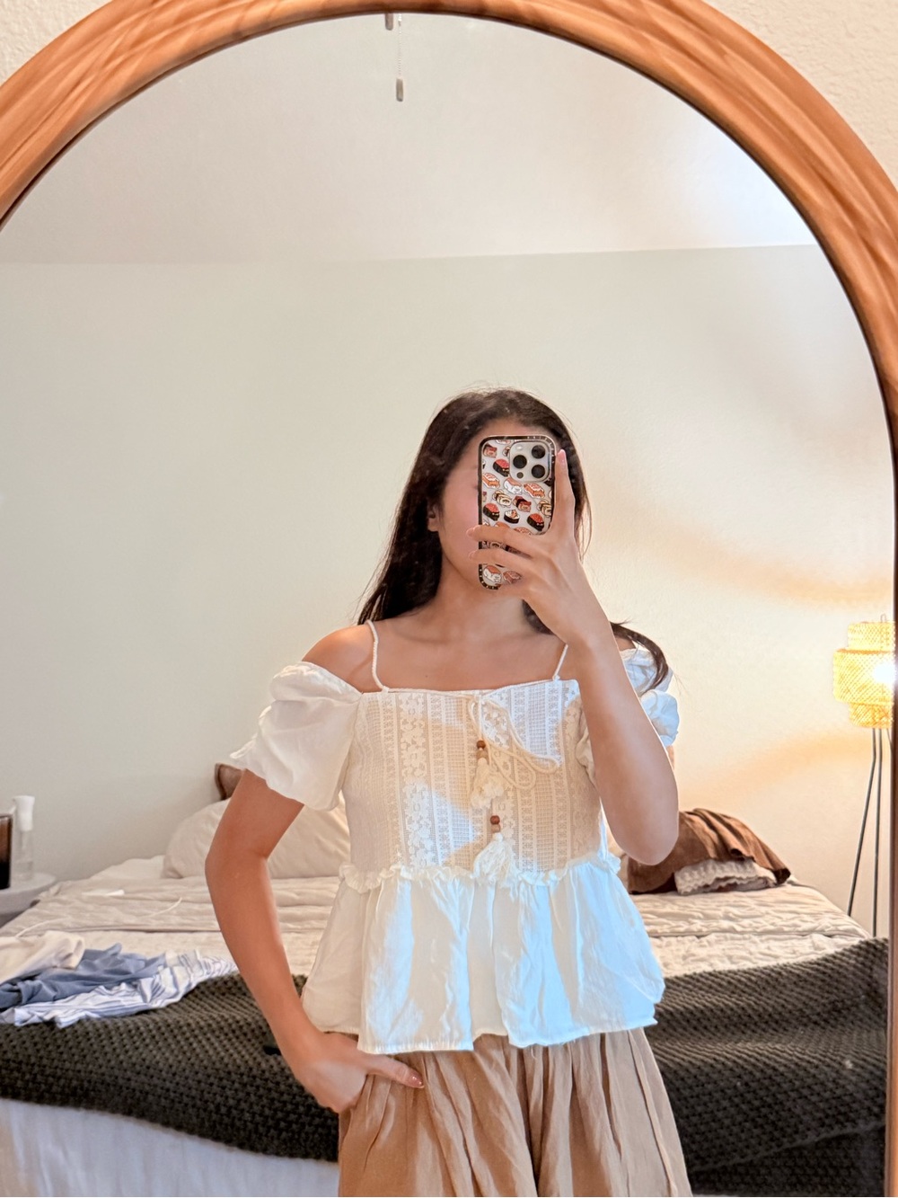 White Lace-Detail Peasant Top - Women